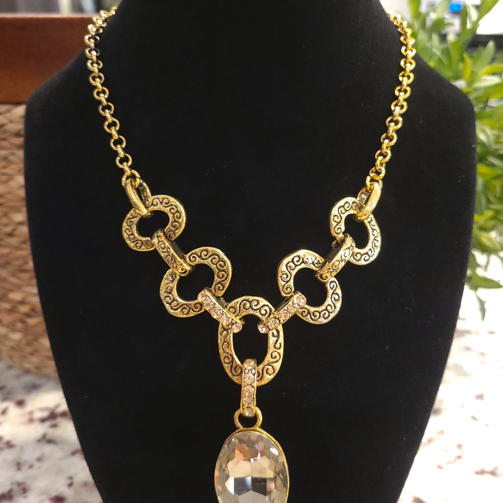 Gold Necklace with Crystal Pendant